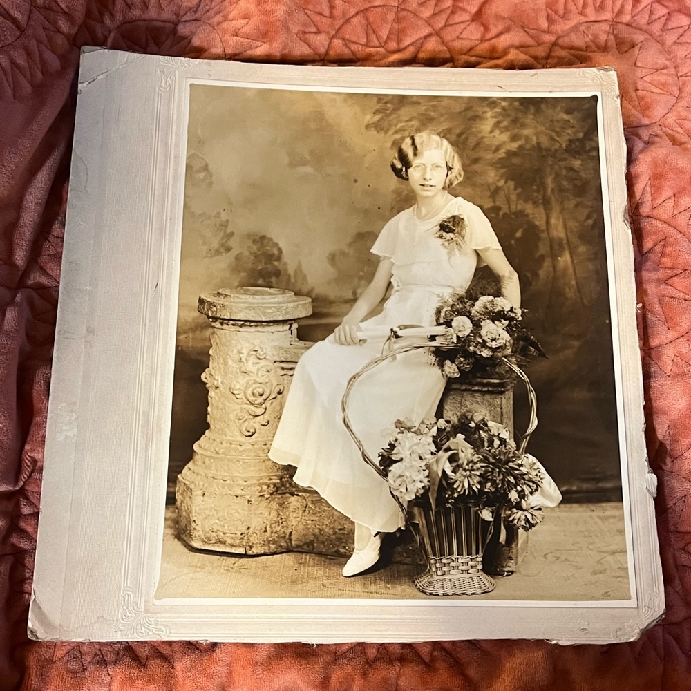 Undated Large Old Photograph of woman in spectacles Vintage